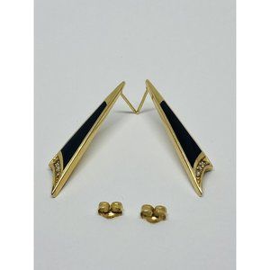 KABANA SOLID 14K GOLD DIAMOND & BLACK ONYX LONG DANGLE EARRINGS
